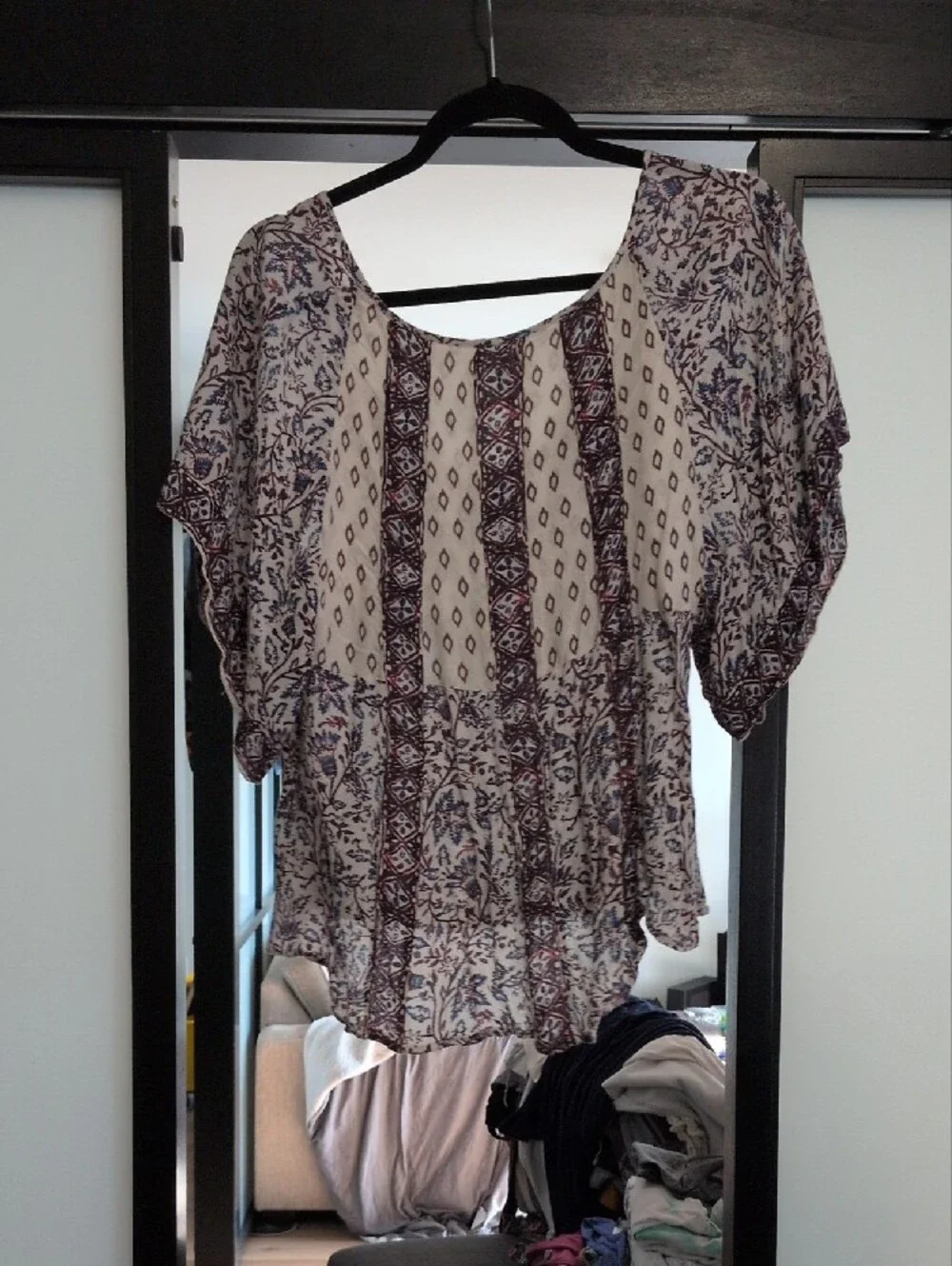 Free People Bohemian Printed Peasant Blouse - Cream, Navy, Purple